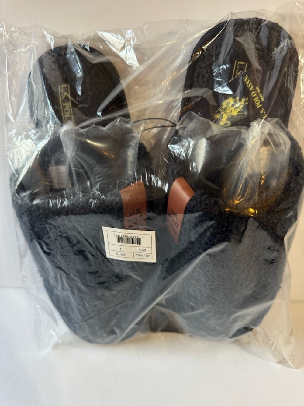 U.S. Polo Assn. Black Fuzzy Slide Slippers